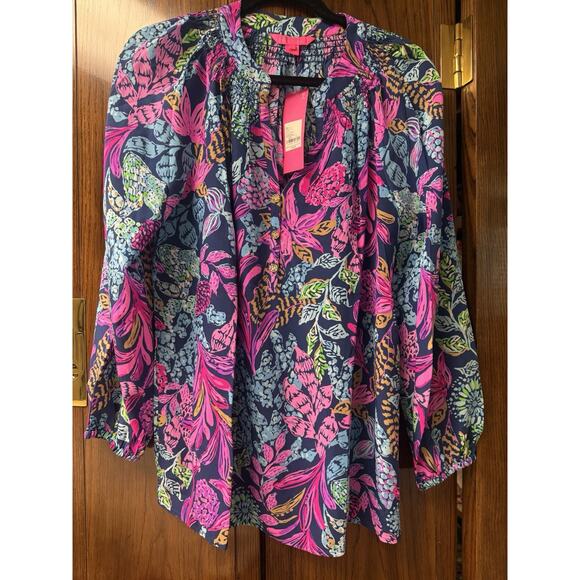 Lilly Pulitzer Elsa Top Calypso Coast Aegean Navy Blue Large NWT - Picture 1 of 3